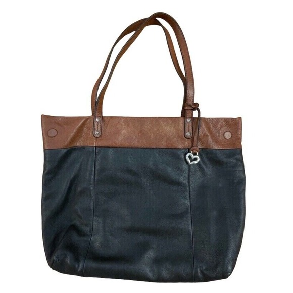 Brighton Handbags - Brighton Pebbled Leather Shoulder Bag Black Brown Leopard Lining Handbag Supple
